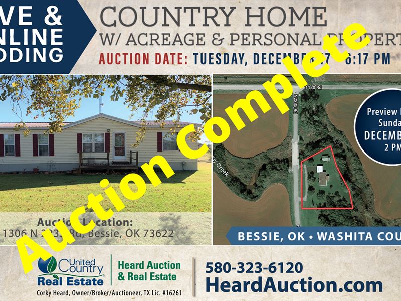 Country Home Acreage, Bessie, OK : Bessie : Washita County : Oklahoma