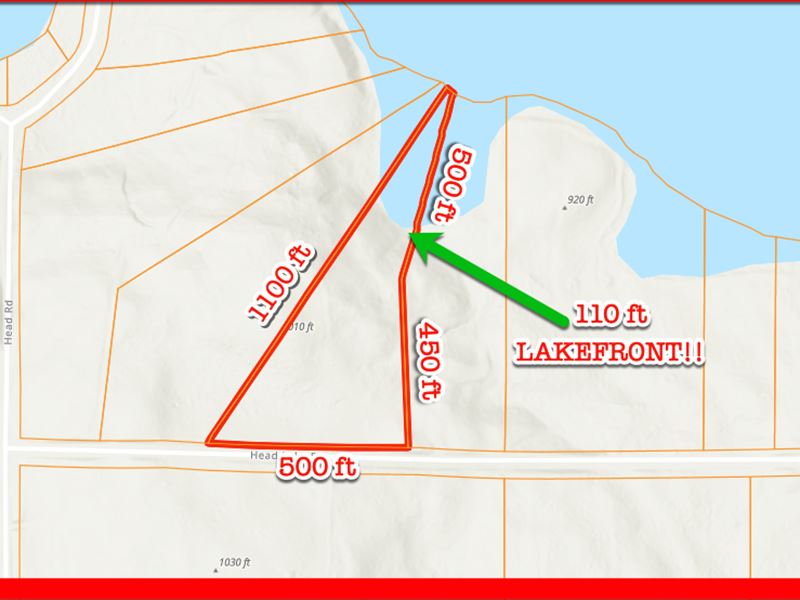 110 ft Lakefront at Head Lake : Hastings : Barry County : Michigan