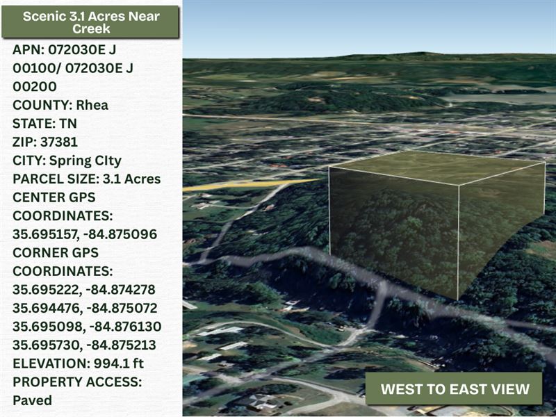 Scenic 3.1 Acres Near Creek : Spring City : Rhea County : Tennessee