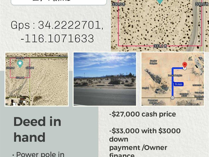 2.5 Acres 29 Palms Ca/Joshua Tree : Twentynine Palms : San Bernardino County : California