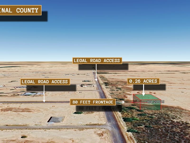 .26 Acre Corner Lot, 2 Paved Roads : Eloy : Pinal County : Arizona